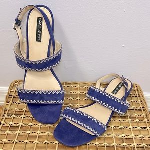 violet & red  NWOT Blue & Cream MARIE Embroidered Low-Heels Sandals Size 8